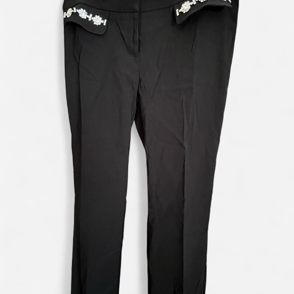 INC International Concepts Black Pants with Rhinestone Floral Accents